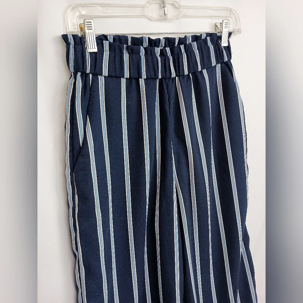 H&M Navy and White Office Siren Wide Leg Pull On Relaxed Striped Pants (#328)‎